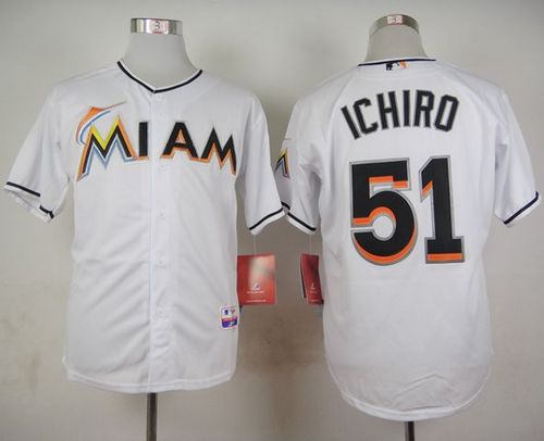 marlins #51 Ichiro Suzuki White Cool Base Stitched MLB Jersey - Click Image to Close